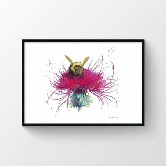 framed bee and thistle artwork poster