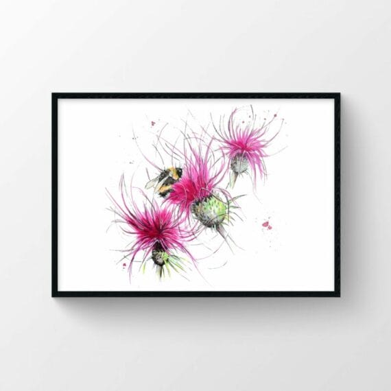 framed bee and thistles artwork poster