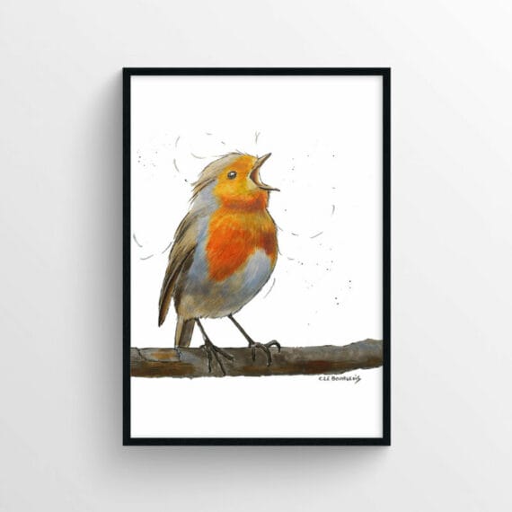 framed cheerful robin artwork poster