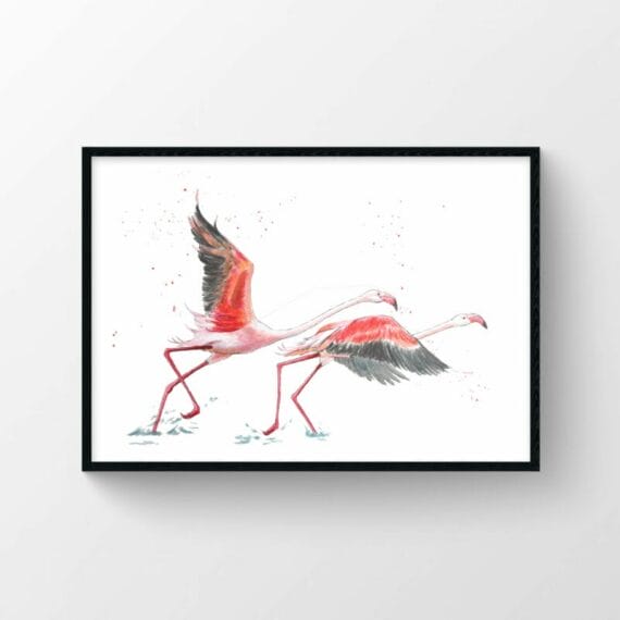 framed flamingos artwork poster
