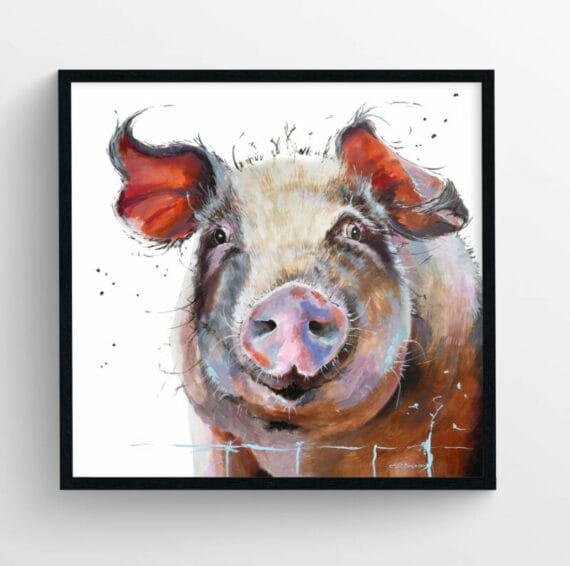 framed happy pig artwork poster