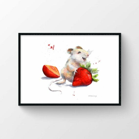 framed mouse and strawberries artwork poster