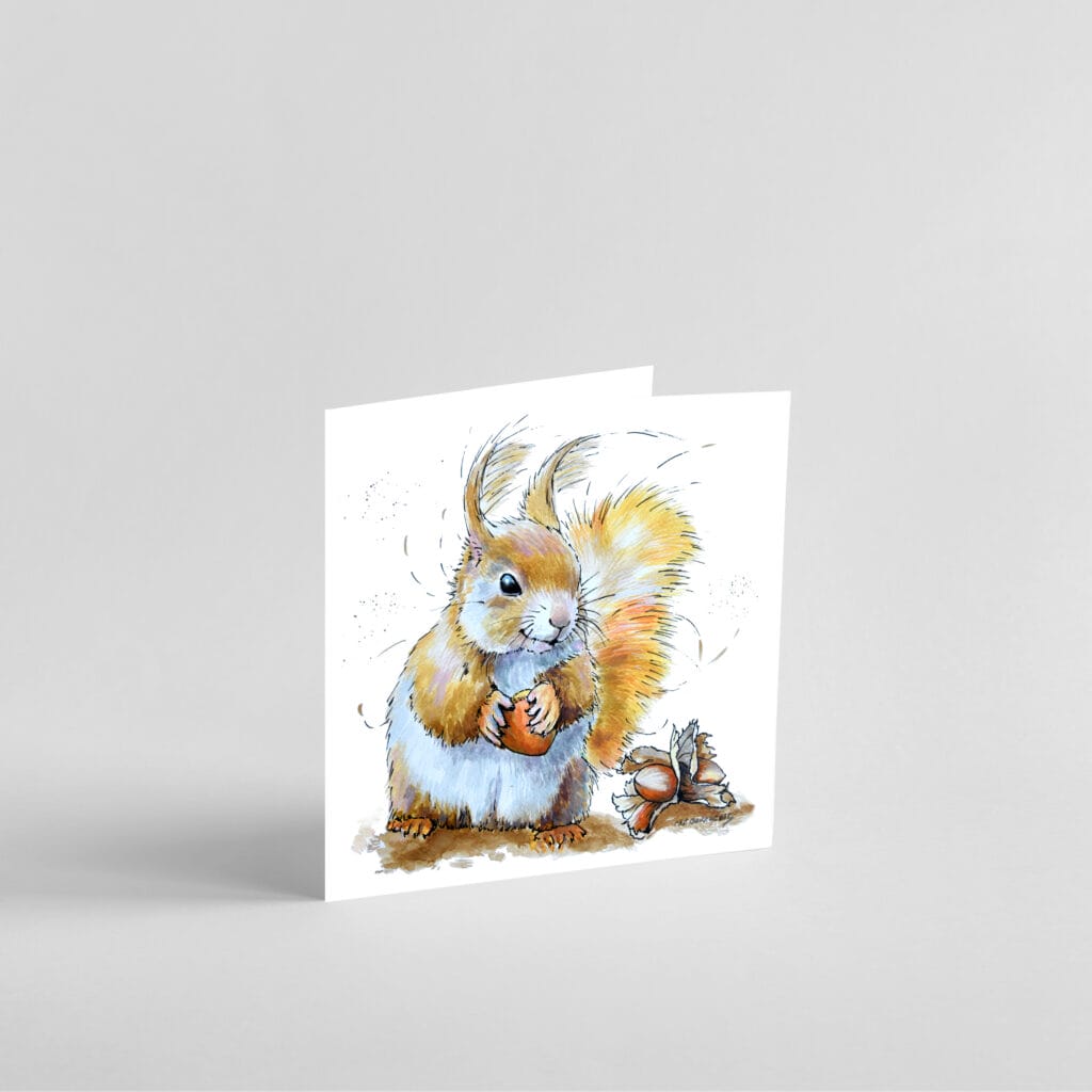 squirrel and hazelnuts greetings card