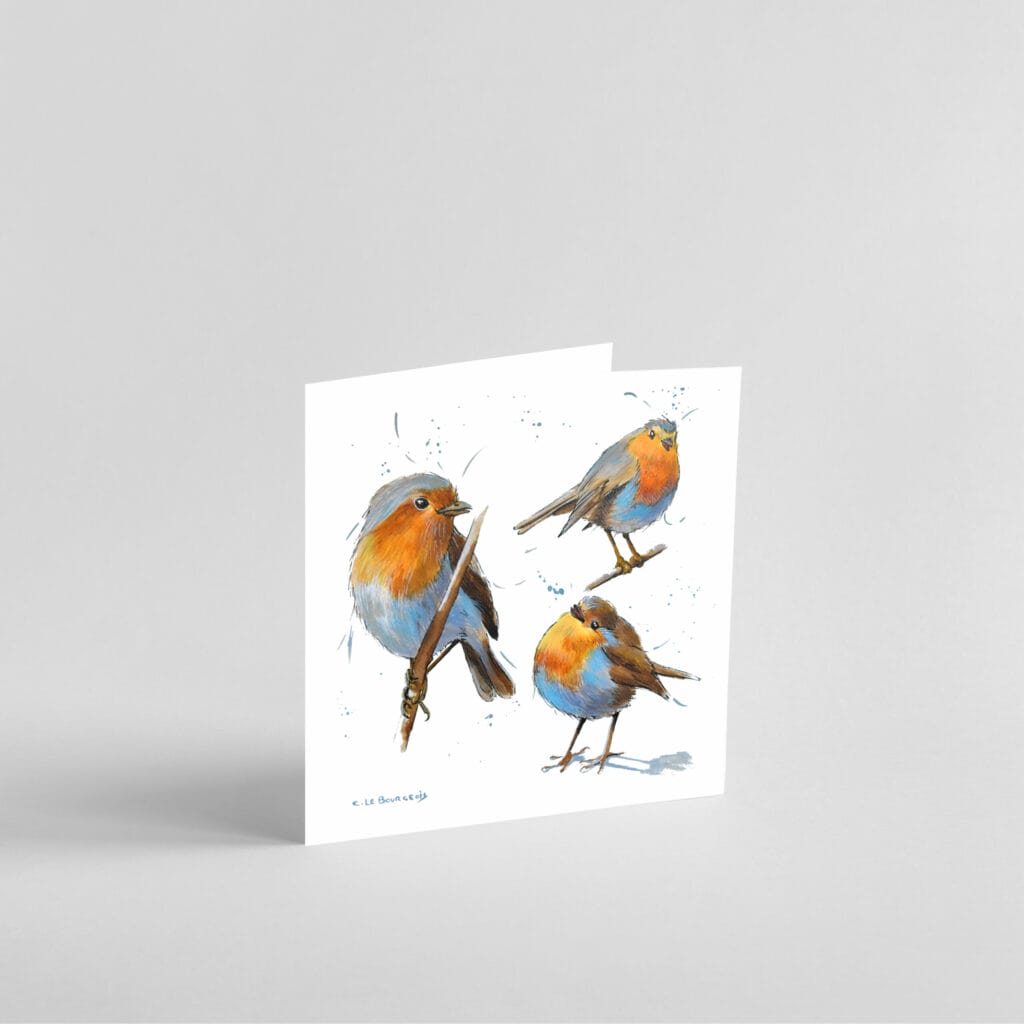 three little robins christmas greetings card