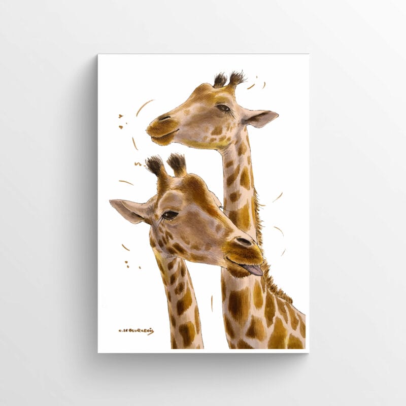 two giraffes artwork poster
