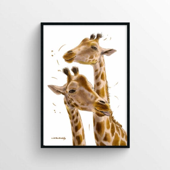 framed two giraffes artwork poster